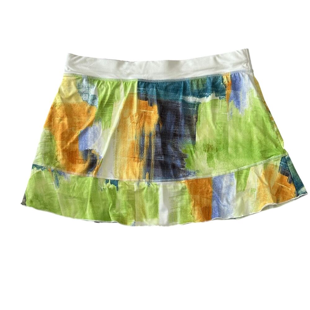 Sofibella 14" Tennis Skirt Skort Size XL Yellow Blue White Abstract Print